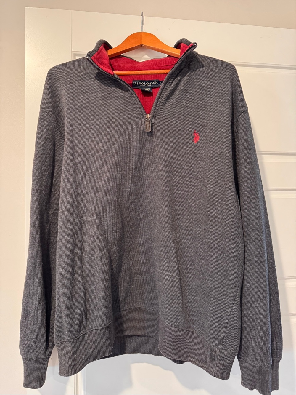 U.S. Polo Assn. Dark Gray Half-Zip Sweater with Red Trim